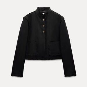 Zara ZW Collection 100% Wool Fringed Cropped Jacket Size L